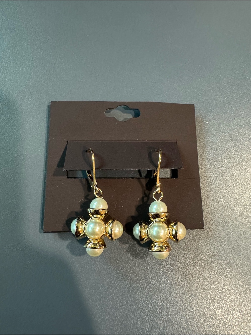 Gold-Tone Faux Pearl Floral Statement Drop Earrings - Picture 3 of 6